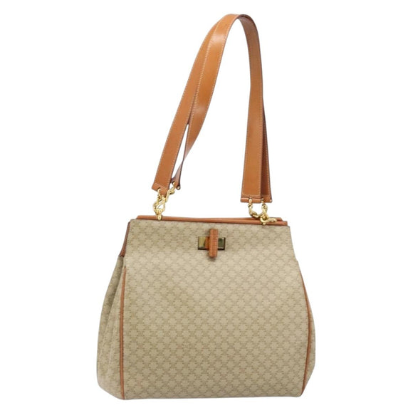 CELINE Macadam Canvas Tote Bag PVC Beige Gold Auth ARZ058V