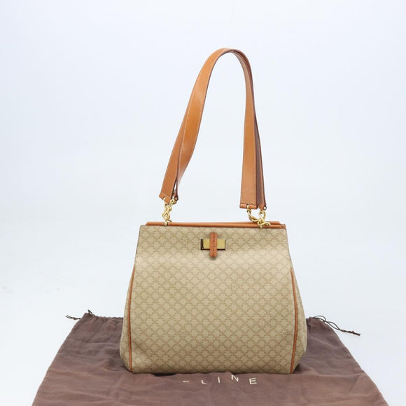 CELINE Macadam Canvas Tote Bag PVC Beige Gold Auth ARZ058V