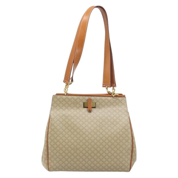 CELINE Macadam Canvas Tote Bag PVC Beige Gold Auth ARZ058V
