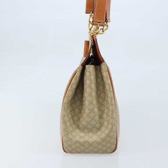CELINE Macadam Canvas Tote Bag PVC Beige Gold Auth ARZ058V