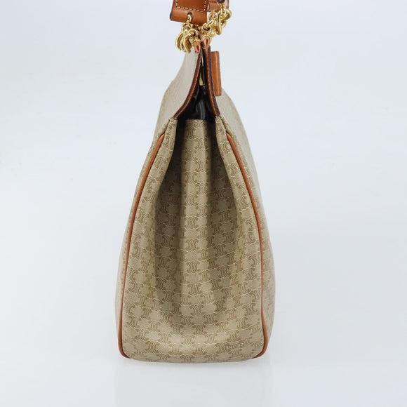 CELINE Macadam Canvas Tote Bag PVC Beige Gold Auth ARZ058V