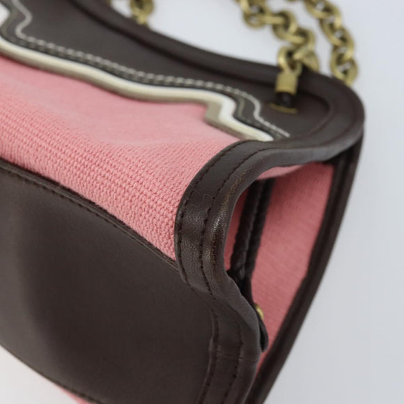 BOTTEGA VENETA Ketting Handtas Leer Canvas 2-weg Outlet Roze Goud Auth ARZ067V