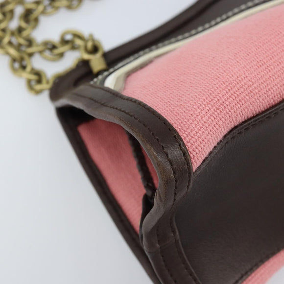 BOTTEGA VENETA Ketting Handtas Leer Canvas 2-weg Outlet Roze Goud Auth ARZ067V