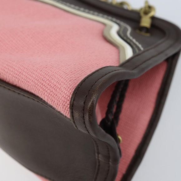BOTTEGA VENETA Ketting Handtas Leer Canvas 2-weg Outlet Roze Goud Auth ARZ067V