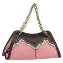 BOTTEGA VENETA Ketting Handtas Leer Canvas 2-weg Outlet Roze Goud Auth ARZ067V-1