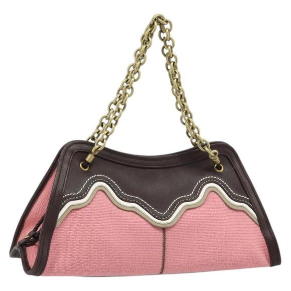 BOTTEGA VENETA Ketting Handtas Leer Canvas 2-weg Outlet Roze Goud Auth ARZ067V