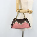 BOTTEGA VENETA Ketting Handtas Leer Canvas 2-weg Outlet Roze Goud Auth ARZ067V-22