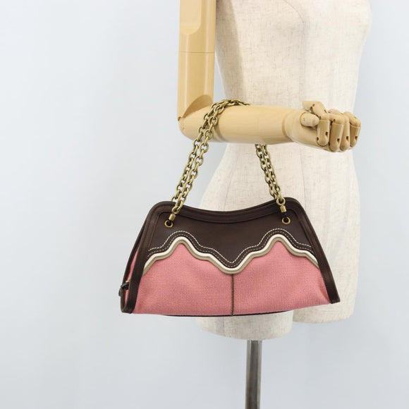 BOTTEGA VENETA Ketting Handtas Leer Canvas 2-weg Outlet Roze Goud Auth ARZ067V