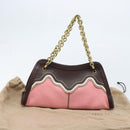 BOTTEGA VENETA Ketting Handtas Leer Canvas 2-weg Outlet Roze Goud Auth ARZ067V-12