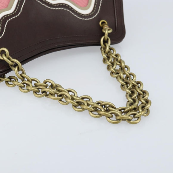 BOTTEGA VENETA Ketting Handtas Leer Canvas 2-weg Outlet Roze Goud Auth ARZ067V