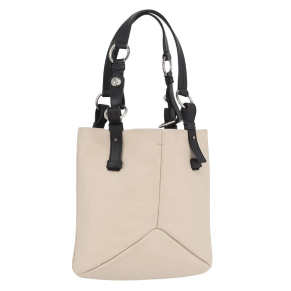 SAINT LAURENT Hand Bag Leather Ivory Silver Auth ARZ068