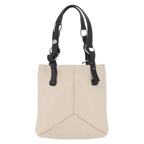 SAINT LAURENT Hand Bag Leather Ivory Silver Auth ARZ068