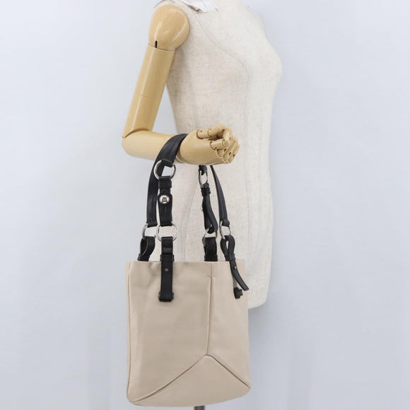 SAINT LAURENT Hand Bag Leather Ivory Silver Auth ARZ068