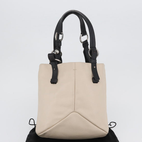 SAINT LAURENT Hand Bag Leather Ivory Silver Auth ARZ068