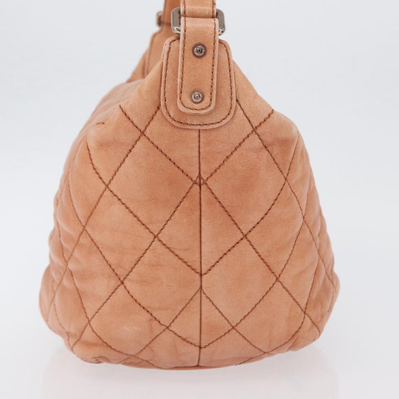 CHANEL Matelasse Shoulder Bag Lamb Skin Orange Gold CC Auth ARZ069V