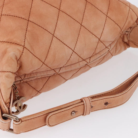 CHANEL Matelasse Shoulder Bag Lamb Skin Orange Gold CC Auth ARZ069V