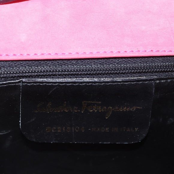 Salvatore Ferragamo Vala Hand Bag Suede 2way Pink Gold Auth ARZ075A