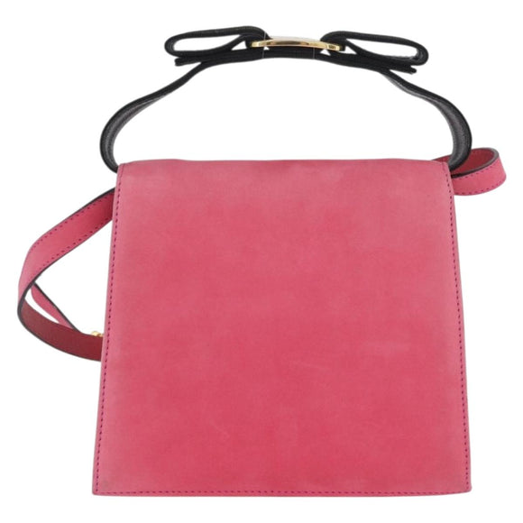 Salvatore Ferragamo Vala Hand Bag Suede 2way Pink Gold Auth ARZ075A