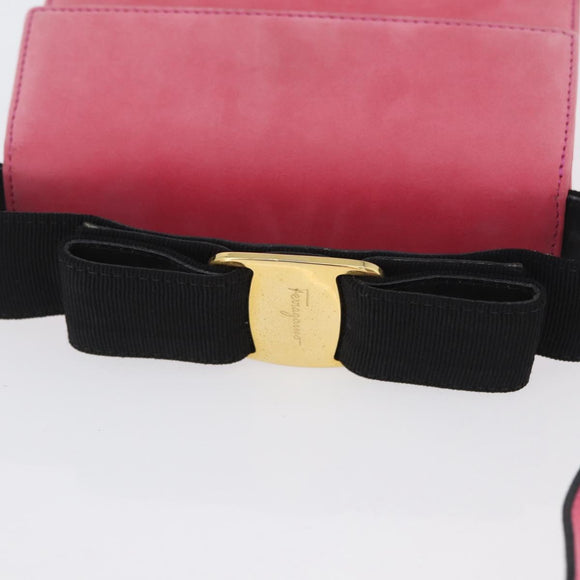 Salvatore Ferragamo Vala Hand Bag Suede 2way Pink Gold Auth ARZ075A