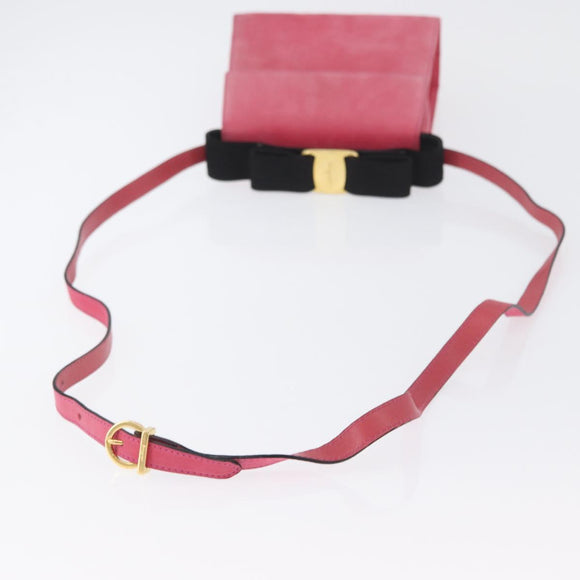 Salvatore Ferragamo Vala Hand Bag Suede 2way Pink Gold Auth ARZ075A