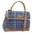 Burberrys Nova Check Hand Bag PVC 2way Blue Gold Auth ARZ085-1