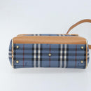 Burberrys Nova Check Hand Bag PVC 2way Blue Gold Auth ARZ085-5