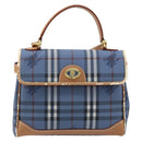 Burberrys Nova Check Hand Bag PVC 2way Blue Gold Auth ARZ085-13