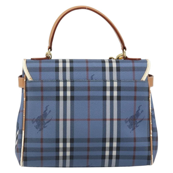Burberrys Nova Check Hand Bag PVC 2way Blue Gold Auth ARZ085