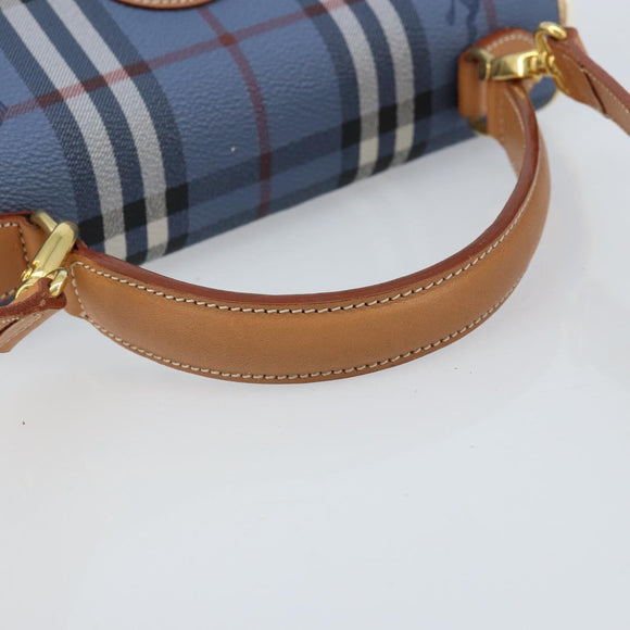 Burberrys Nova Check Hand Bag PVC 2way Blue Gold Auth ARZ085
