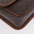 CELINE Macadam Canvas Circle Shoulder Bag PVC Leather Brown Gold Auth ARZ089-9