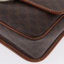 CELINE Macadam Canvas Circle Shoulder Bag PVC Leather Brown Gold Auth ARZ089-14