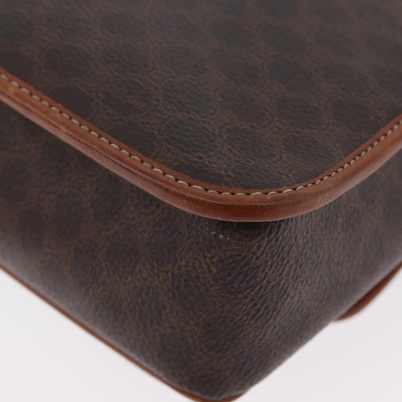CELINE Macadam Canvas Circle Shoulder Bag PVC Leather Brown Gold Auth ARZ089