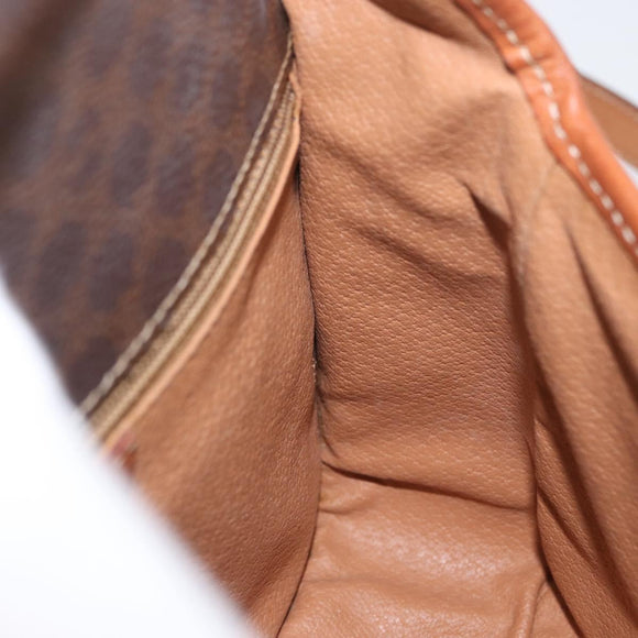 CELINE Macadam Canvas Circle Shoulder Bag PVC Leather Brown Gold Auth ARZ089