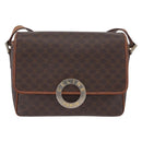 CELINE Macadam Canvas Circle Shoulder Bag PVC Leather Brown Gold Auth ARZ089-13