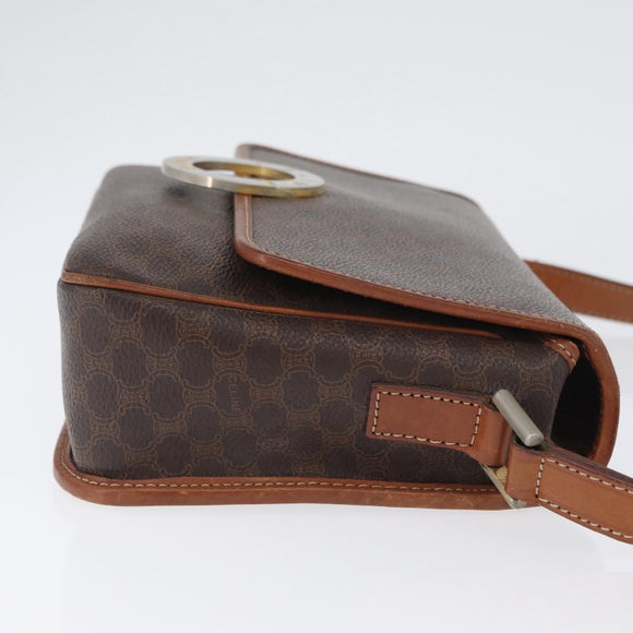 CELINE Macadam Canvas Circle Shoulder Bag PVC Leather Brown Gold Auth ARZ089