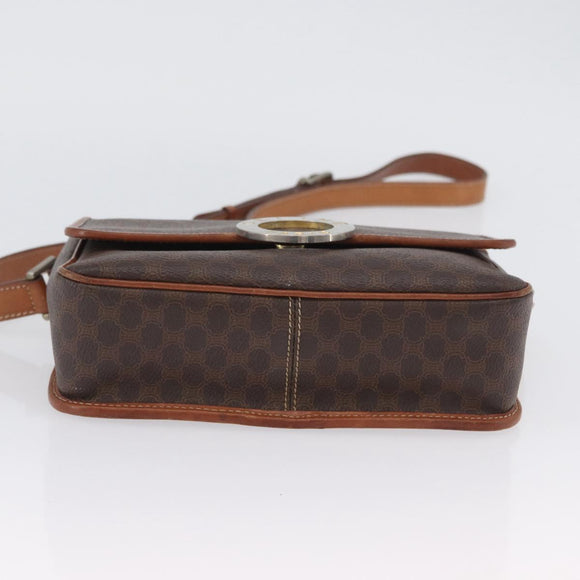 CELINE Macadam Canvas Circle Shoulder Bag PVC Leather Brown Gold Auth ARZ089