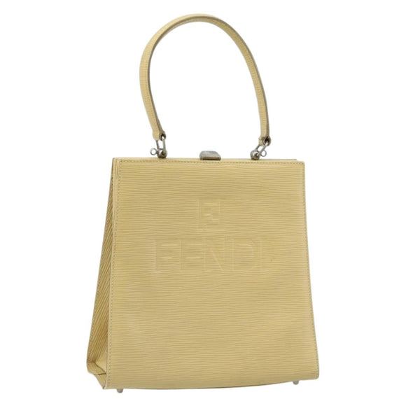 FENDI Handtasche Leder Elfenbein Silber Auth ARZ093