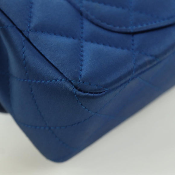 CHANEL Mini Matelasse 20 Chain Shoulder Bag Satin Blue Gold CC Auth ARZ097SAM