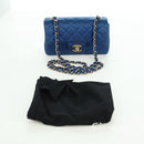 CHANEL Mini Matelasse 20 Chain Shoulder Bag Satin Blue Gold CC Auth ARZ097SAM-12