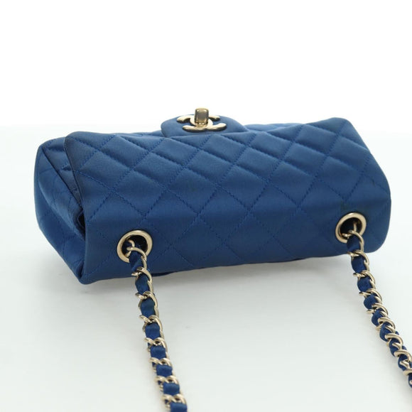 CHANEL Mini Matelasse 20 Chain Shoulder Bag Satin Blue Gold CC Auth ARZ097SAM