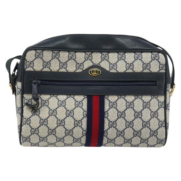 GUCCI GG Supreme Sherry Line Shoulder Bag PVC Navy Gold 56 02 005 Auth ARZ102