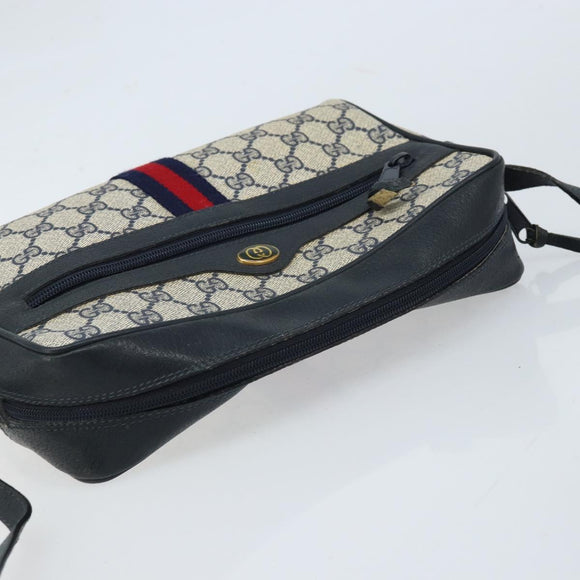 GUCCI GG Supreme Sherry Line Shoulder Bag PVC Navy Gold 56 02 005 Auth ARZ102