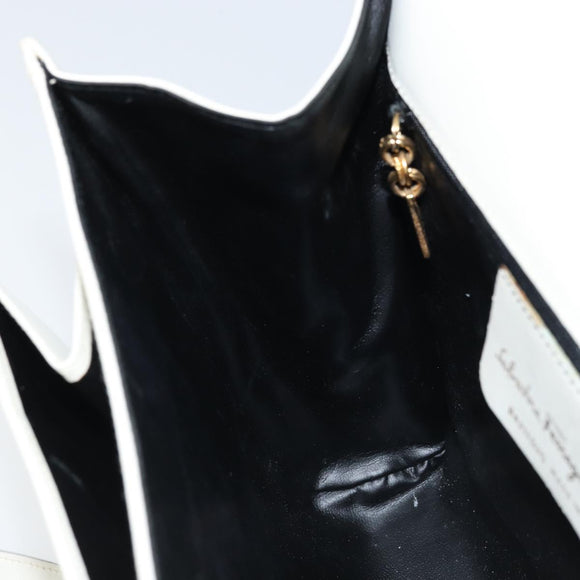 Salvatore Ferragamo Gancini Umhängetasche Leder Weiß Gold Auth ARZ115