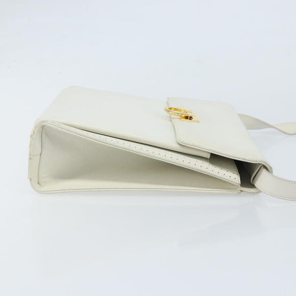 Salvatore Ferragamo Gancini Umhängetasche Leder Weiß Gold Auth ARZ115