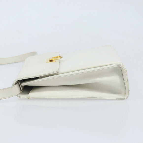 Salvatore Ferragamo Gancini Umhängetasche Leder Weiß Gold Auth ARZ115