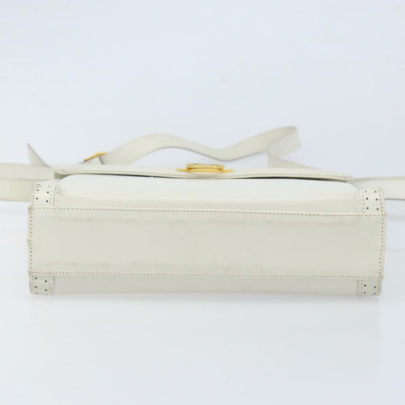 Salvatore Ferragamo Gancini Umhängetasche Leder Weiß Gold Auth ARZ115