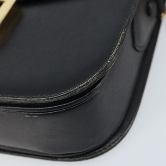 CELINE Horse Carriage Shoulder Bag Leather Black Gold Auth ARZ121