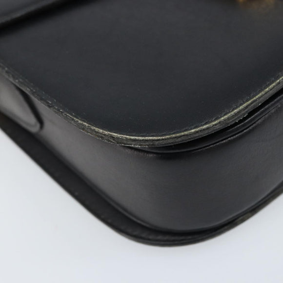 CELINE Horse Carriage Shoulder Bag Leather Black Gold Auth ARZ121