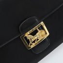 CELINE Horse Carriage Shoulder Bag Leather Black Gold Auth ARZ121-17