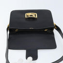 CELINE Horse Carriage Shoulder Bag Leather Black Gold Auth ARZ121-10